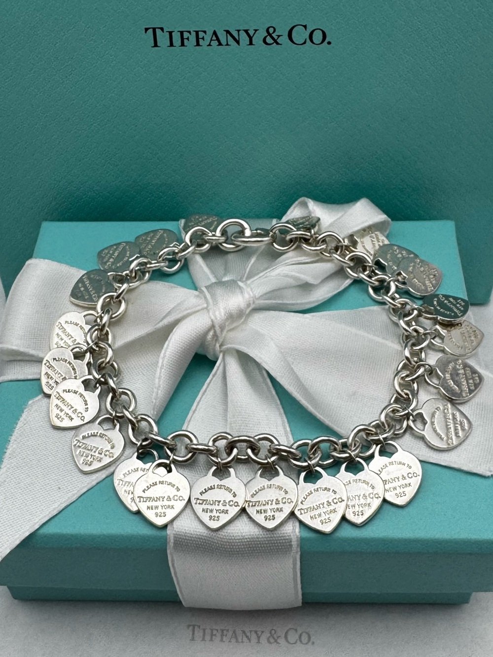 Tiffany & Co. Return to Tiffany Multi–Mini Heart Tag Charm Bracelet Silver 7.5”